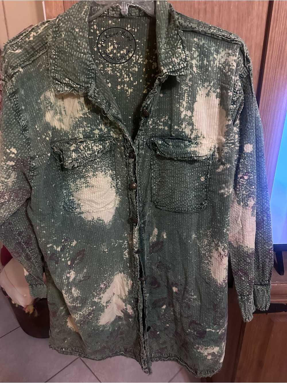 A Rare Bird Distressed Green Bleached button down
